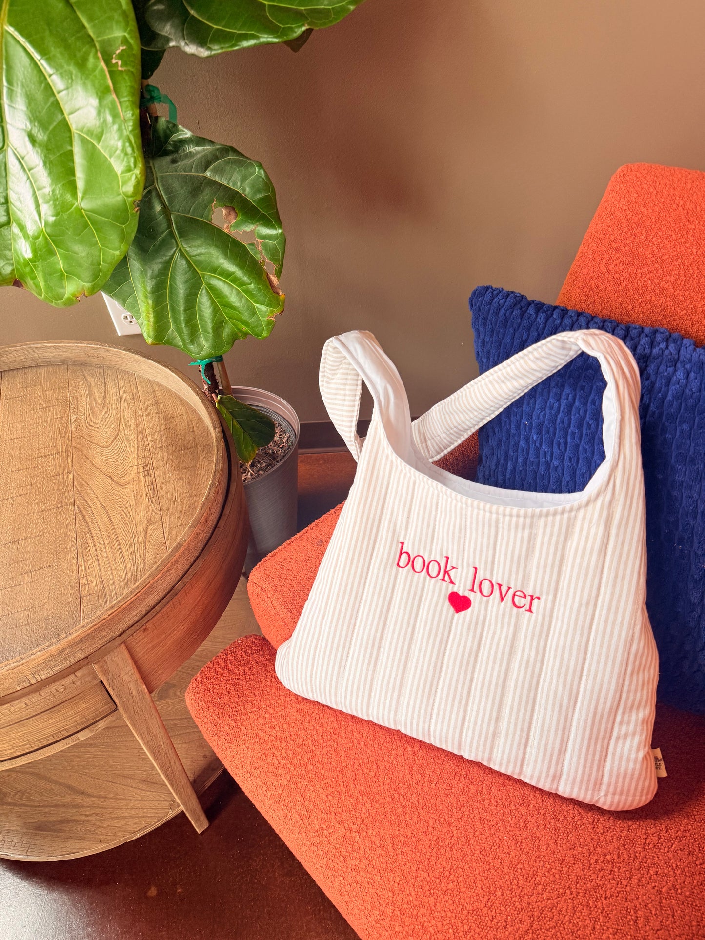 BOOK LOVER EMBROIDERED STRIPED BAG