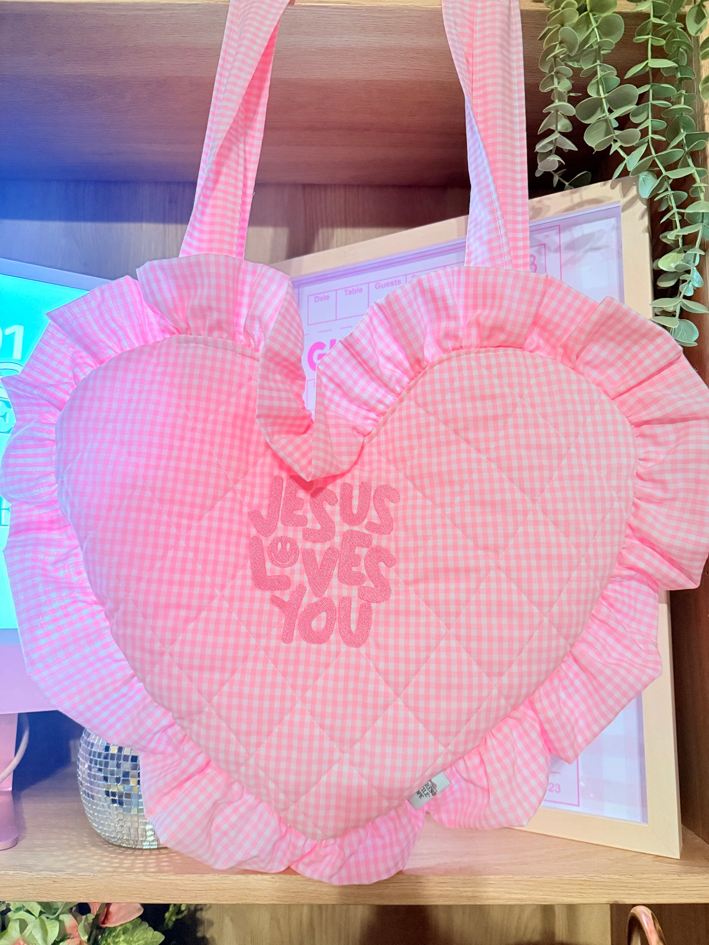 JESUS LOVES YOU EMBROIDERED HEART BOOK BAG