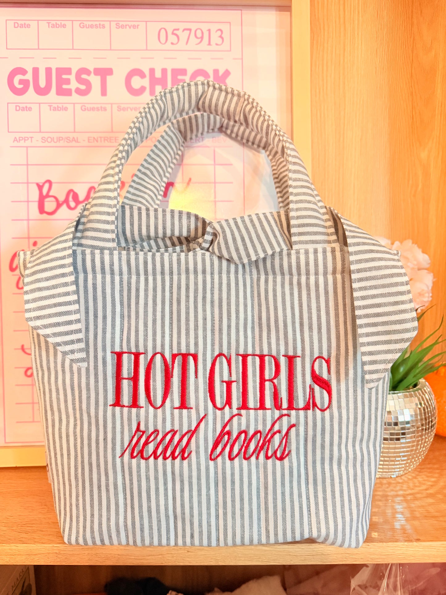 HOT GIRLS READ BOOKS EMBROIDERED MINI TOTE