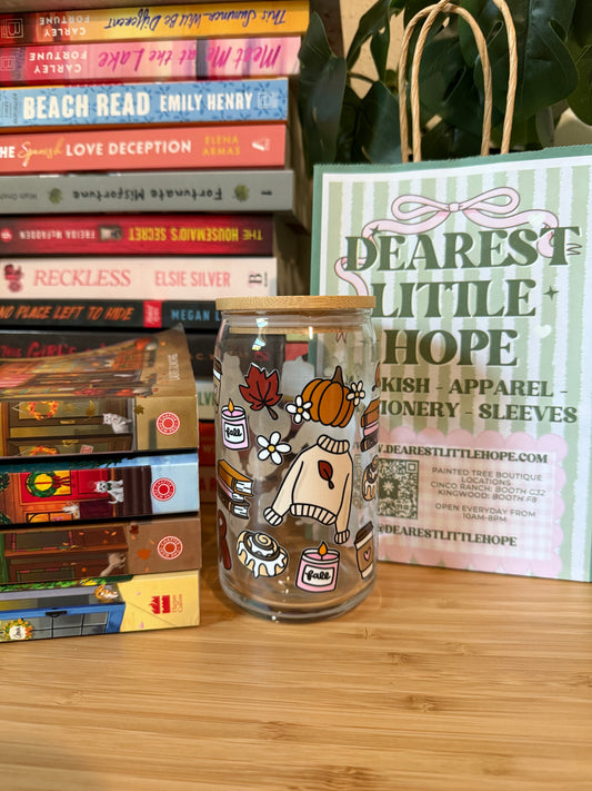FALL BOOKISH GLASS CUP
