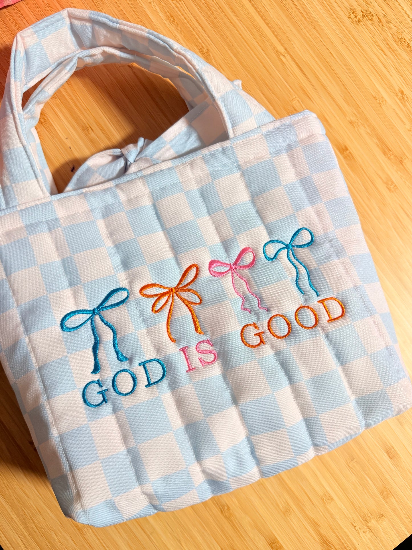 GOD IS GOOD EMBROIDERED MINI TOTE