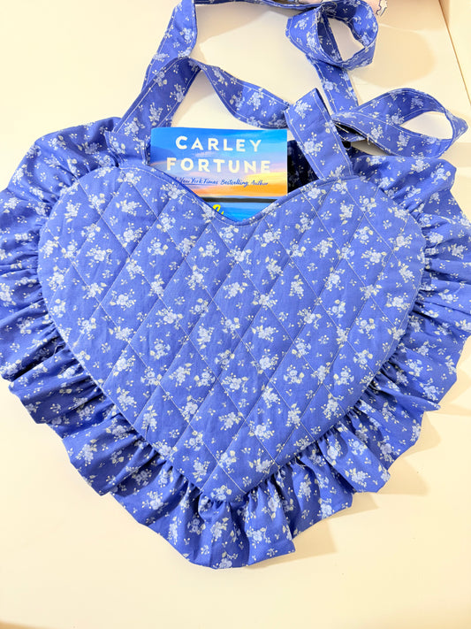 BLUE FLORAL  HEART BOOK BAG