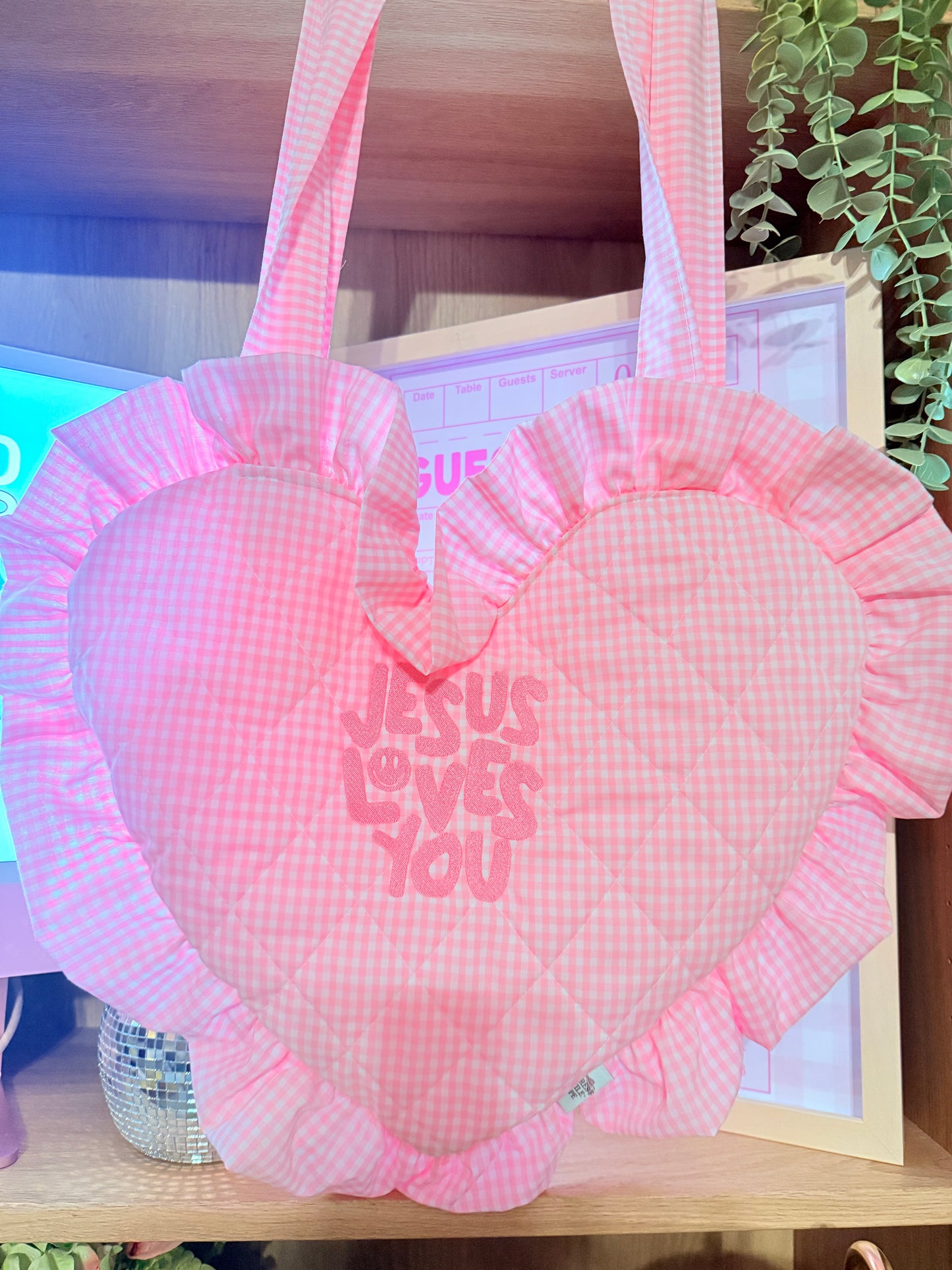 JESUS LOVES YOU EMBROIDERED HEART BOOK BAG