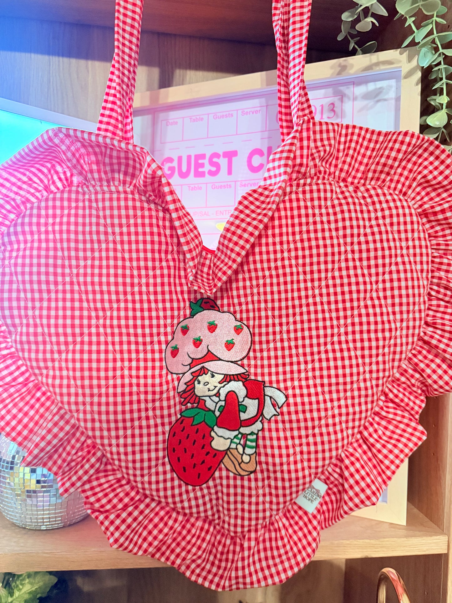 STRAWBERRY EMBROIDERED HEART BOOK BAG