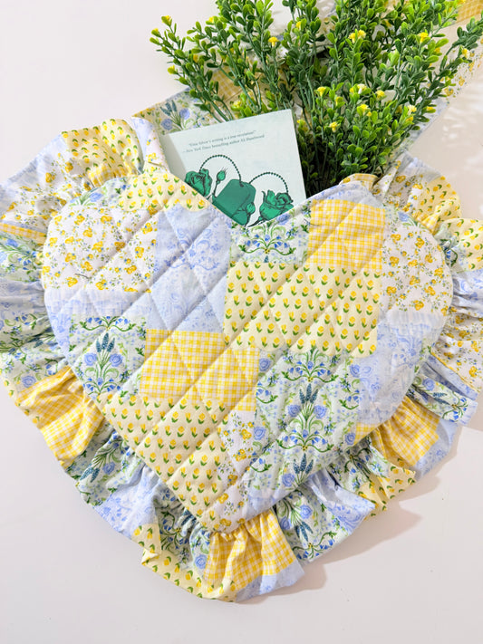 YELLOW PATCHWORK  HEART BOOK BAG