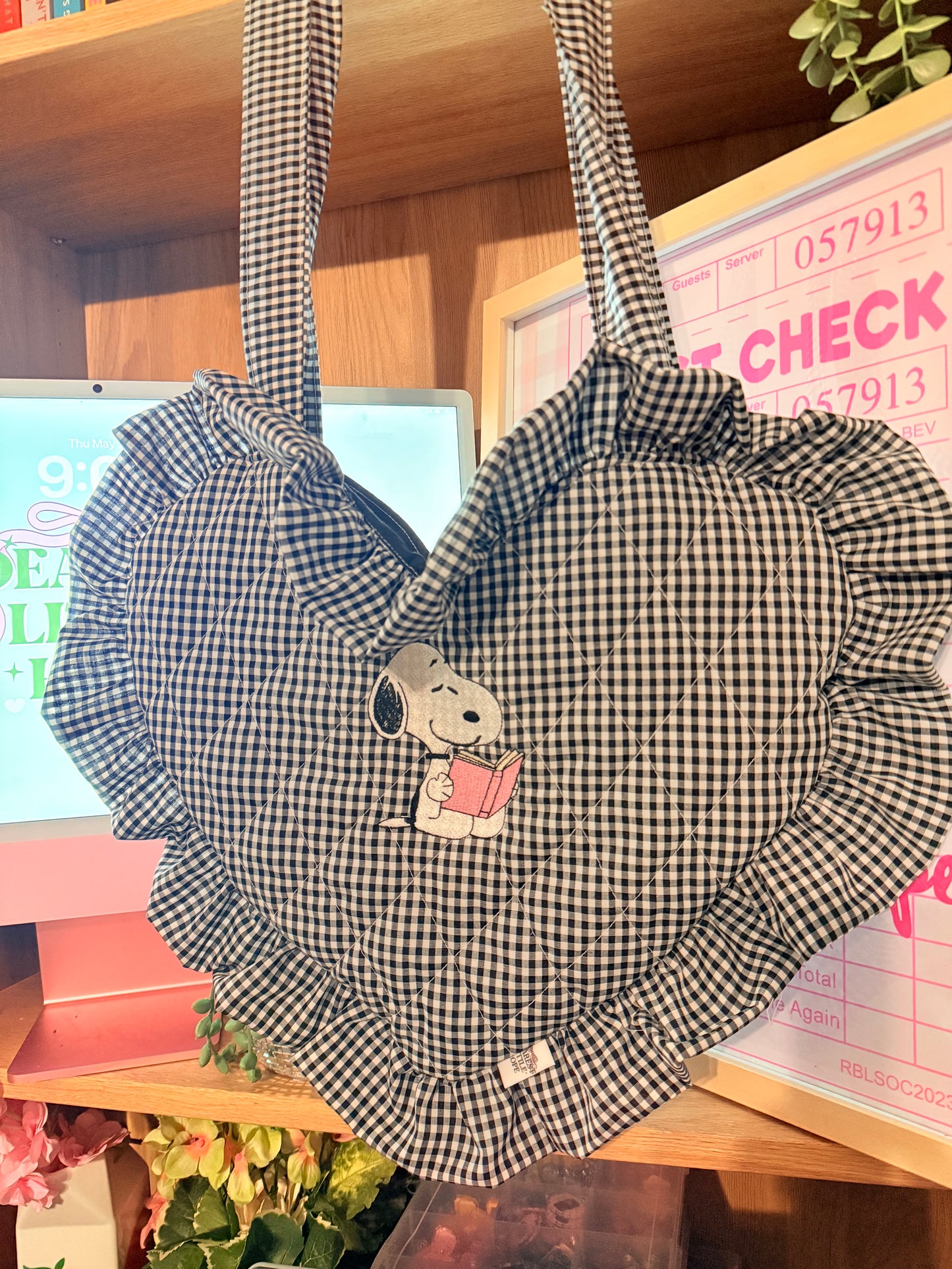 CUTE DOG BOOKISH EMBROIDERED HEART BOOK BAG