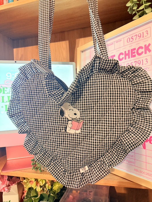 CUTE DOG BOOKISH EMBROIDERED HEART BOOK BAG