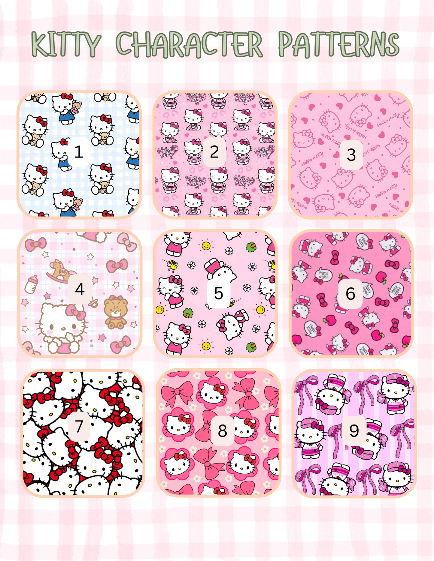KITTY CHARACTER PATTERNS ALL SIZES SLEEVES/POUCHES