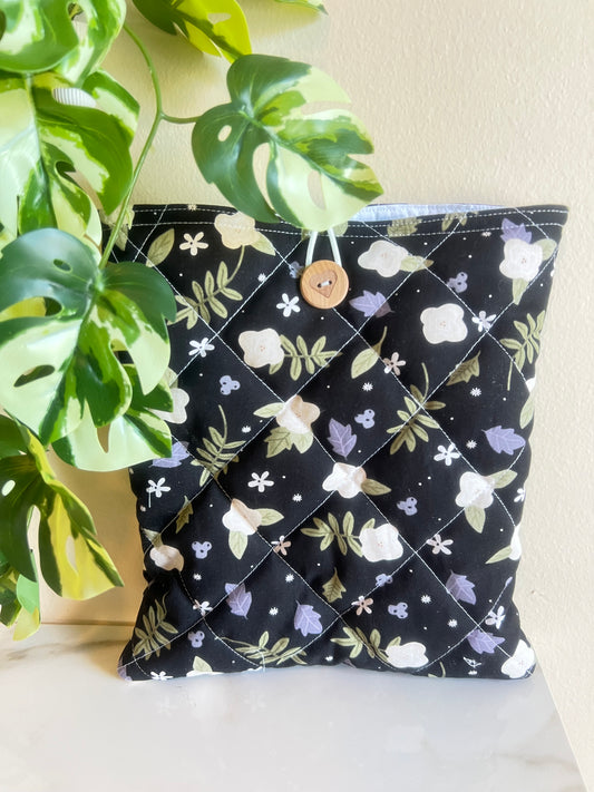 BLACK WITH WHITE FLOWERS BOOK SLEEVE 10x9in