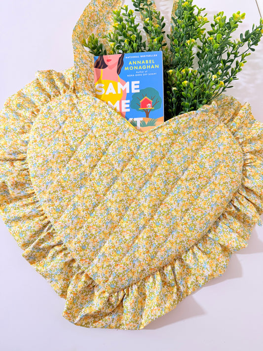 YELLOW FLORAL  HEART BOOK BAG