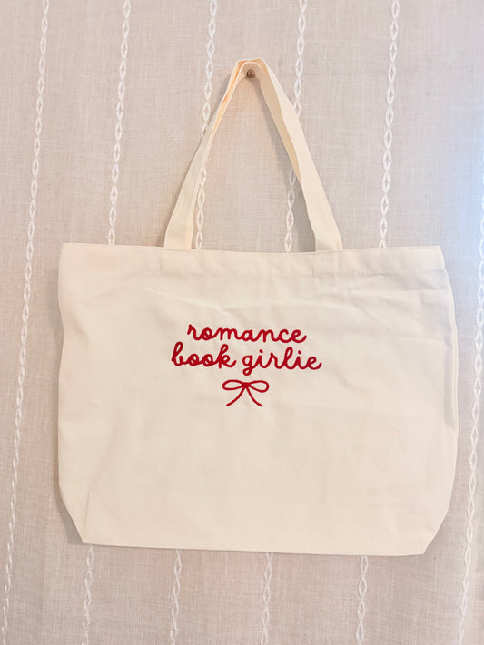 ROMANCE GIRLIE EMBROIDERED CANVAS TOTE