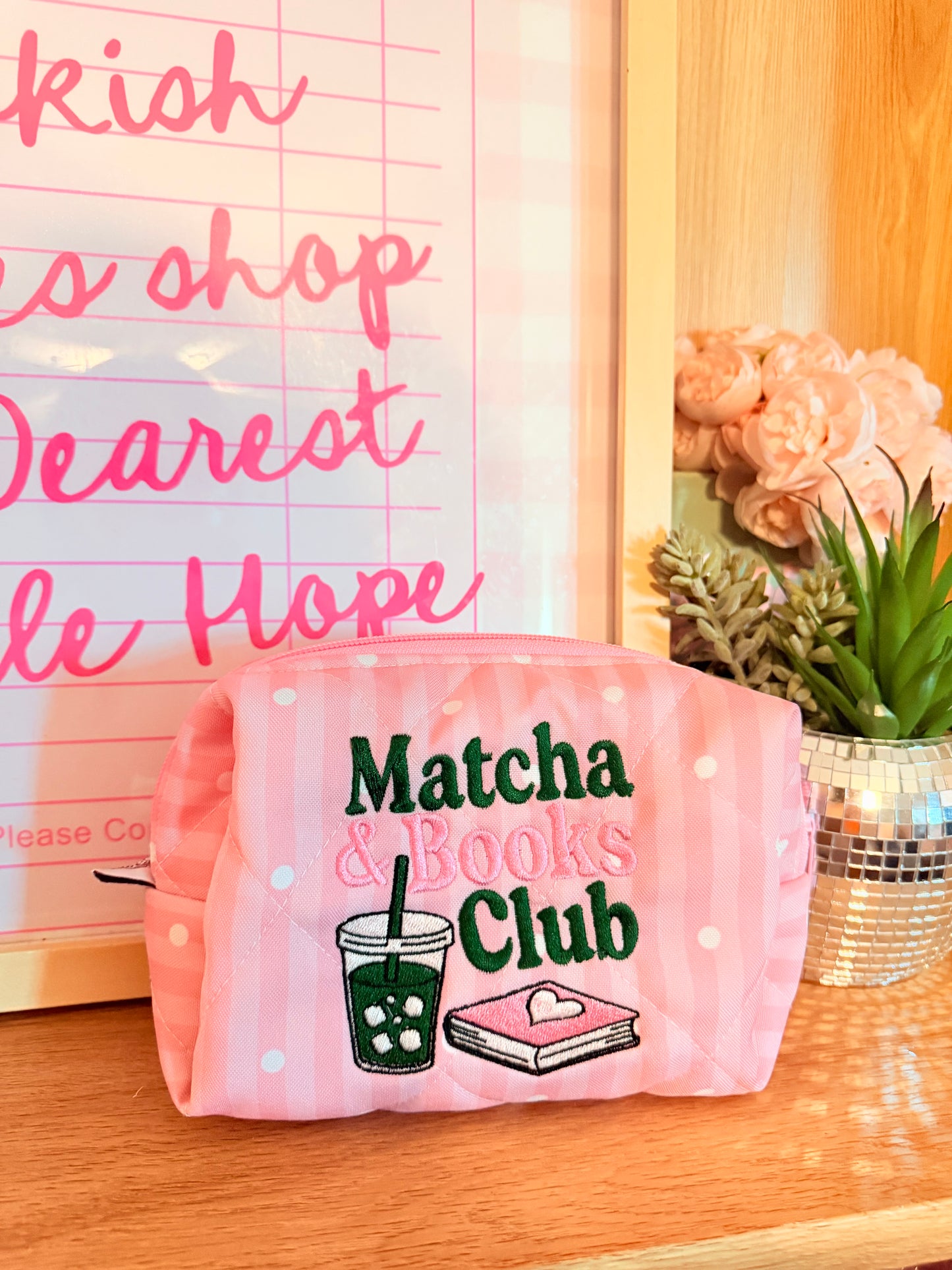 MATCHA AND BOOKS CLUB EMBROIDERED XL POUCH