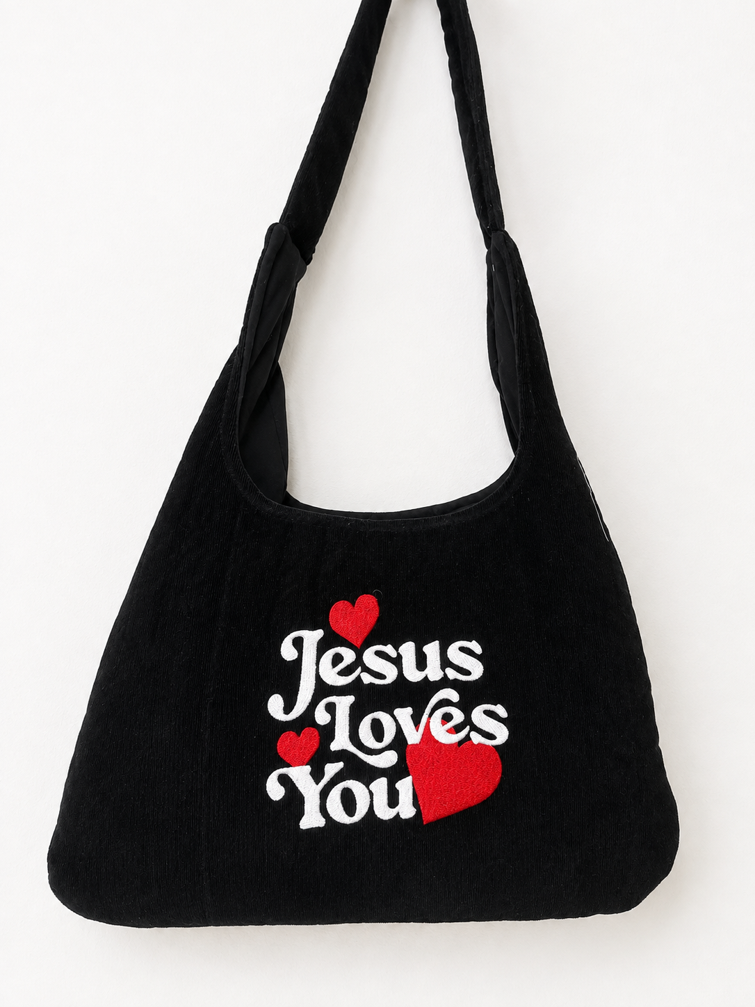 JESUS LOVES YOU CORDUROY EMBROIDERED BAG