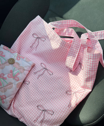 GINGHAM BOW PATTERN TOTE BAG