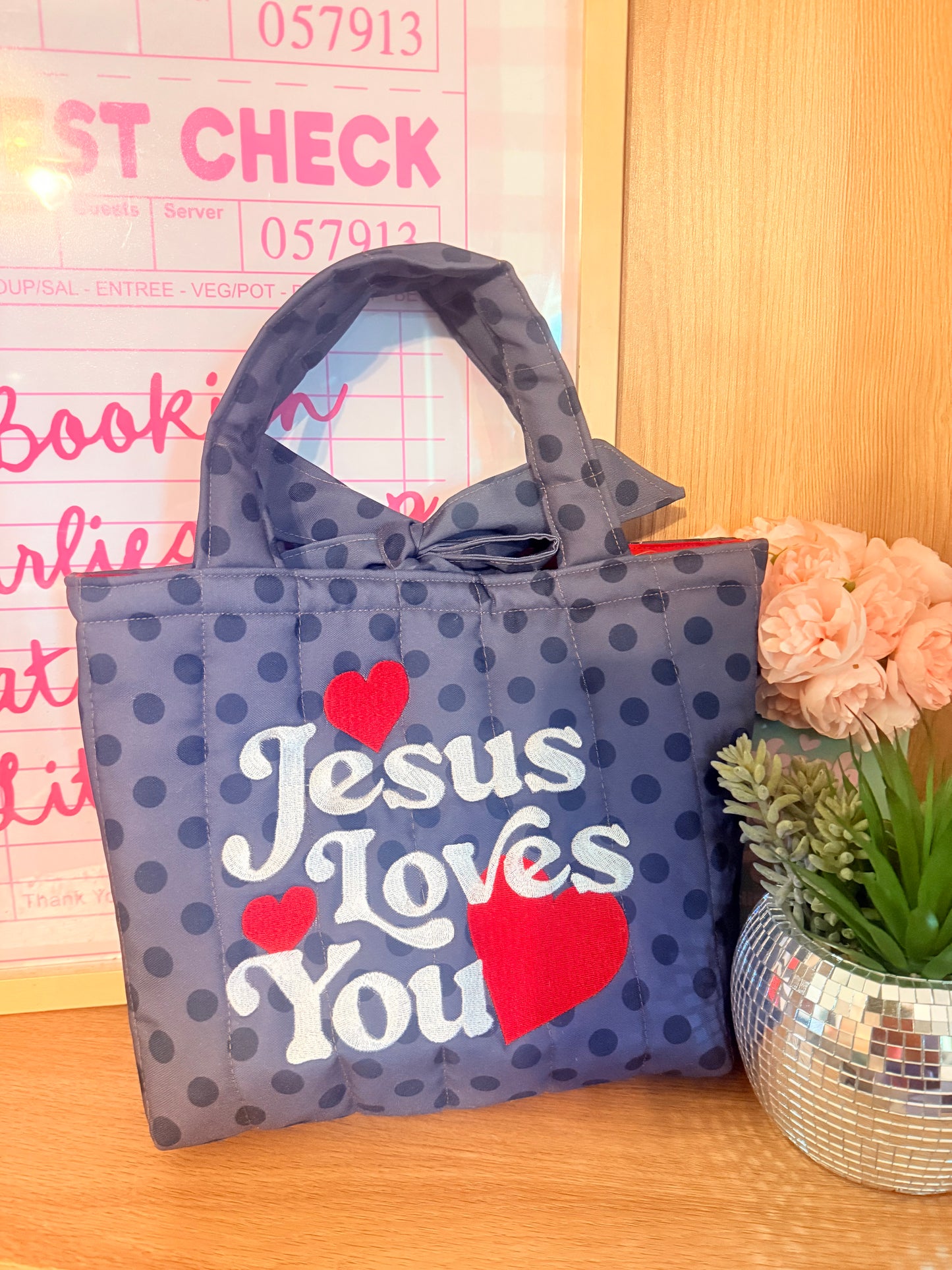JESUS LOVES YOU EMBROIDERED MINI TOTE