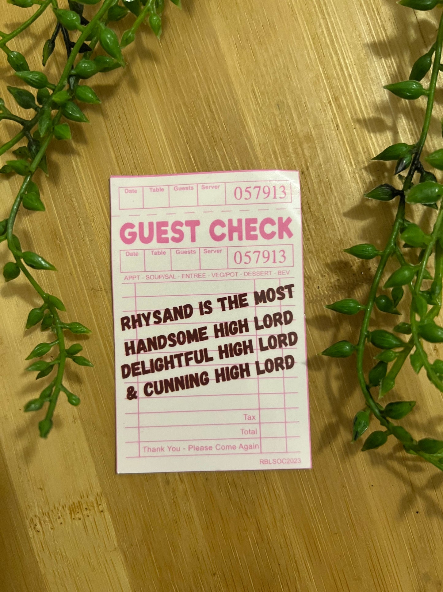 RHYSAND GUEST CHECK STICKER