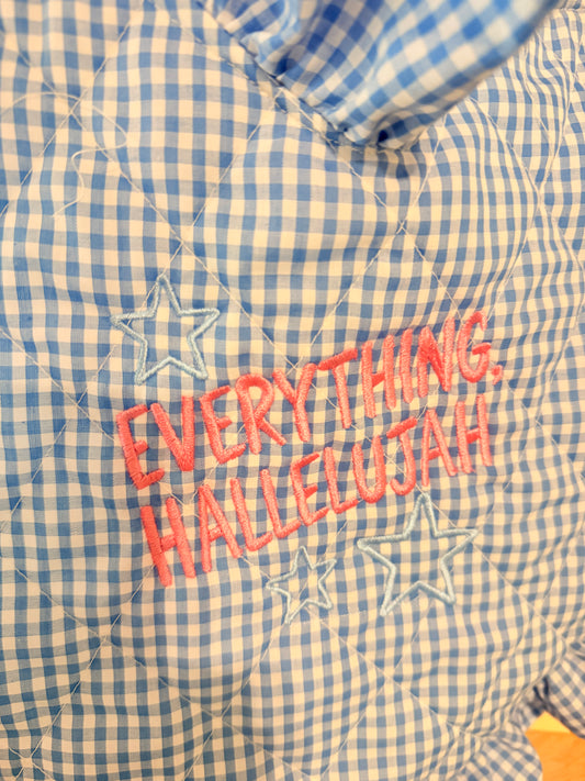EVERYTHING HALLELUJAH EMBROIDERED HEART BOOK BAG