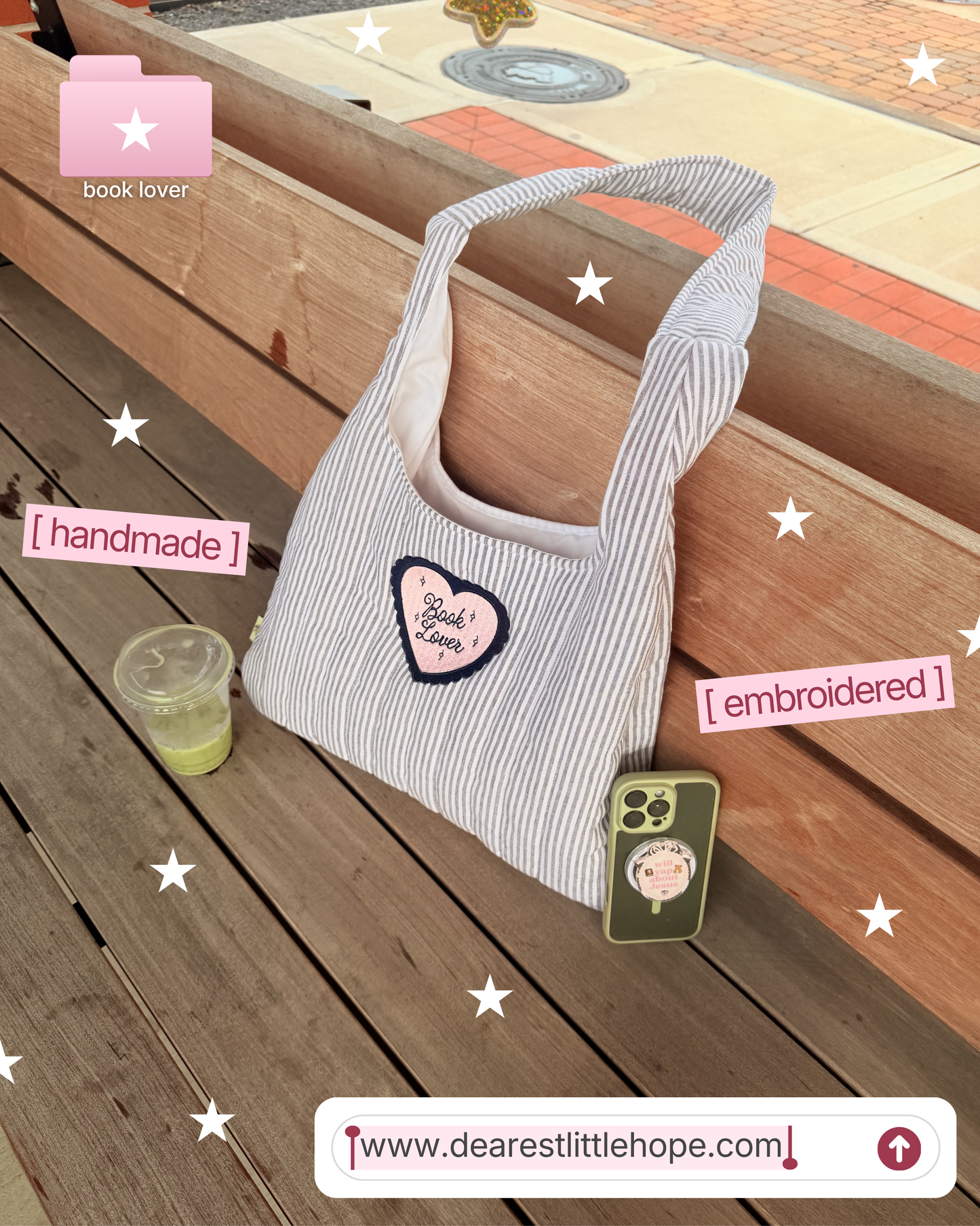 BOOK LOVER EMBROIDERED BAG