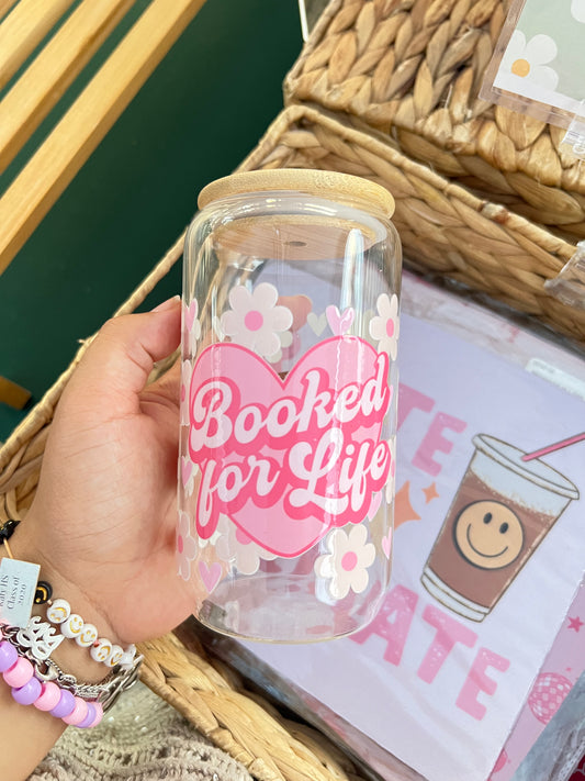 BOOKED FOR LIFE GLASS CUP 16 OZ