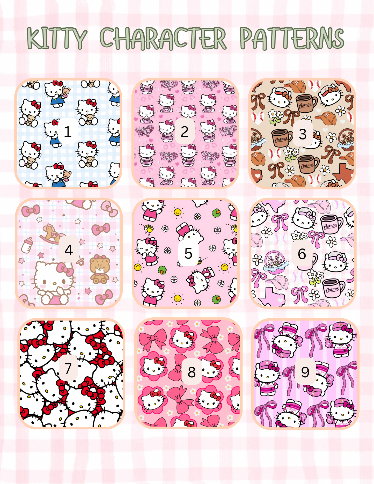 KITTY CHARACTER PATTERNS ALL SIZES SLEEVES/POUCHES