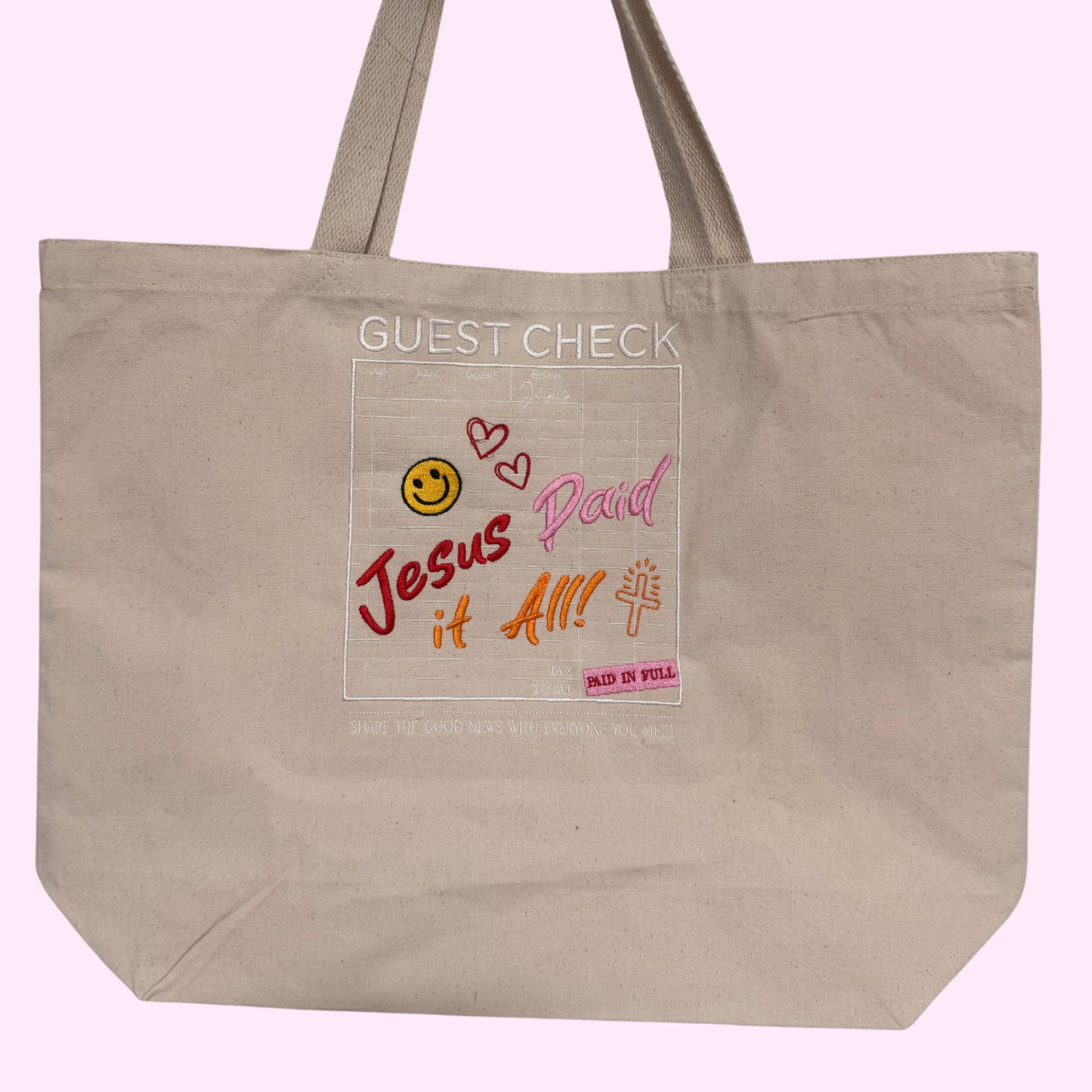 JESUS PAID IT ALL EMBROIDERED CANVAS TOTE