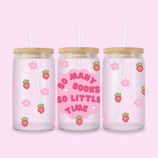 SO MANY BOOKS GLASS CUP