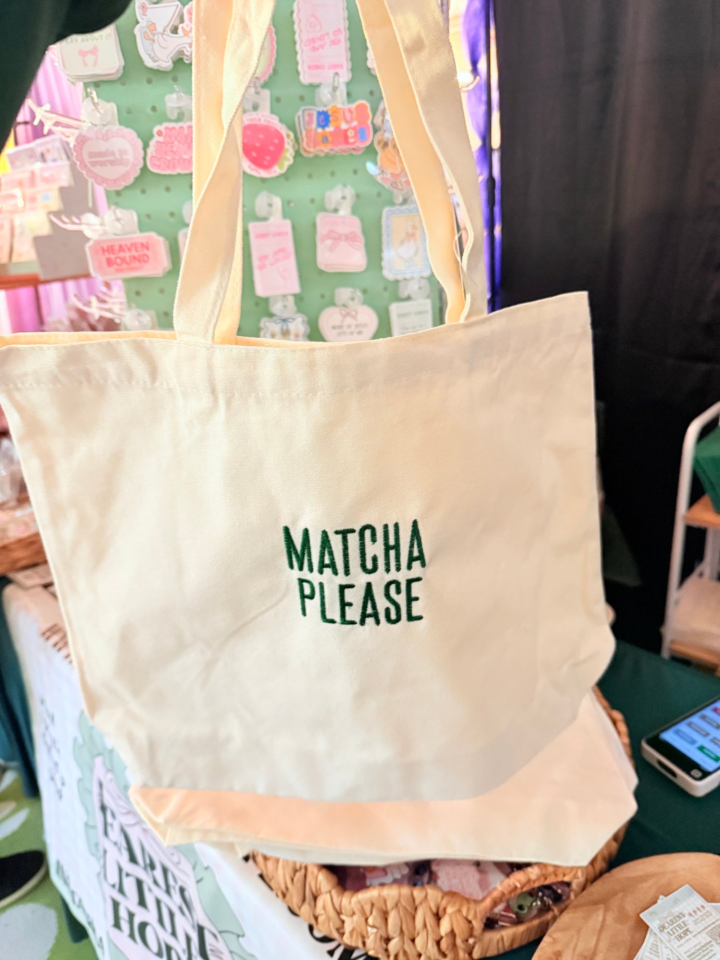 MATCHA PLEASE EMBROIDERED CANVAS TOTE