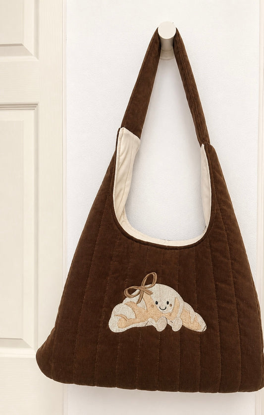 CROISSANT CORDUROY EMBROIDERED BAG